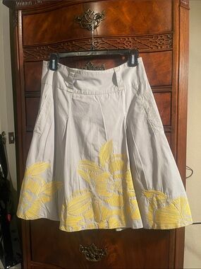 Floreat Cream A-Line Skirt with Yellow Floral Embroidery